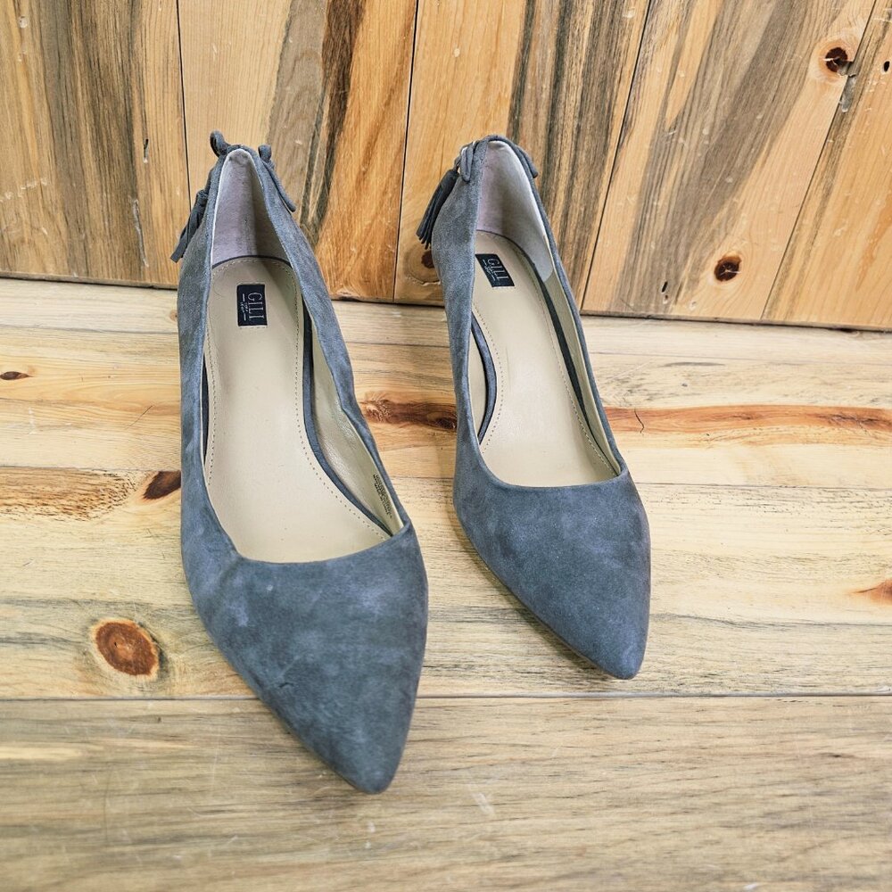 G.I.L.I. Dorena Tassels Suede Pointed Toe Kitten Heels - Gray Size 11